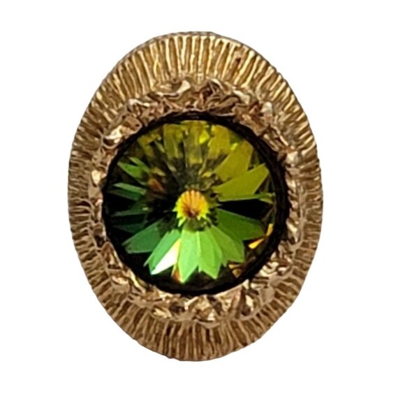 SWANK Other - Swank Gold Tone Vitrail Rivoli Rhinestone Oval Tie Tack Pin Clip, Signed E863